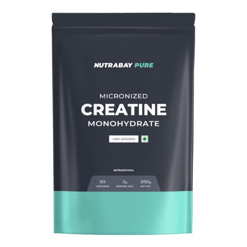Nutrabay Pure Micronised Creatine Monohydrate | Pre/Post Workout Supplement for Muscle Repair & Recovery | Supports Athletic Performance & Power - 250g, Unflavoured, 83 Servings