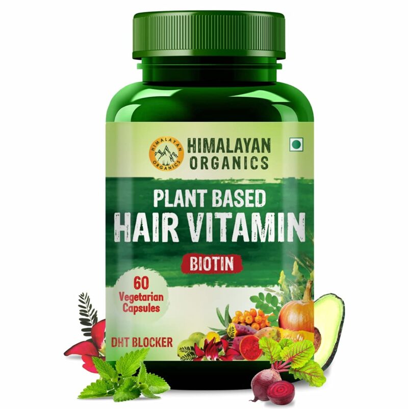 HIMALAYAN ORGANICS Plant Based Hair Vitamin With Biotin DHT Blocker Supplement - 60 Veg Capsules