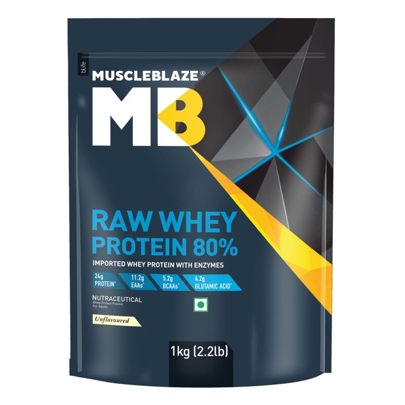 MuscleBlaze Raw Whey Protein Concentrate - Unflavoured, 1 kg / 2.2 lb