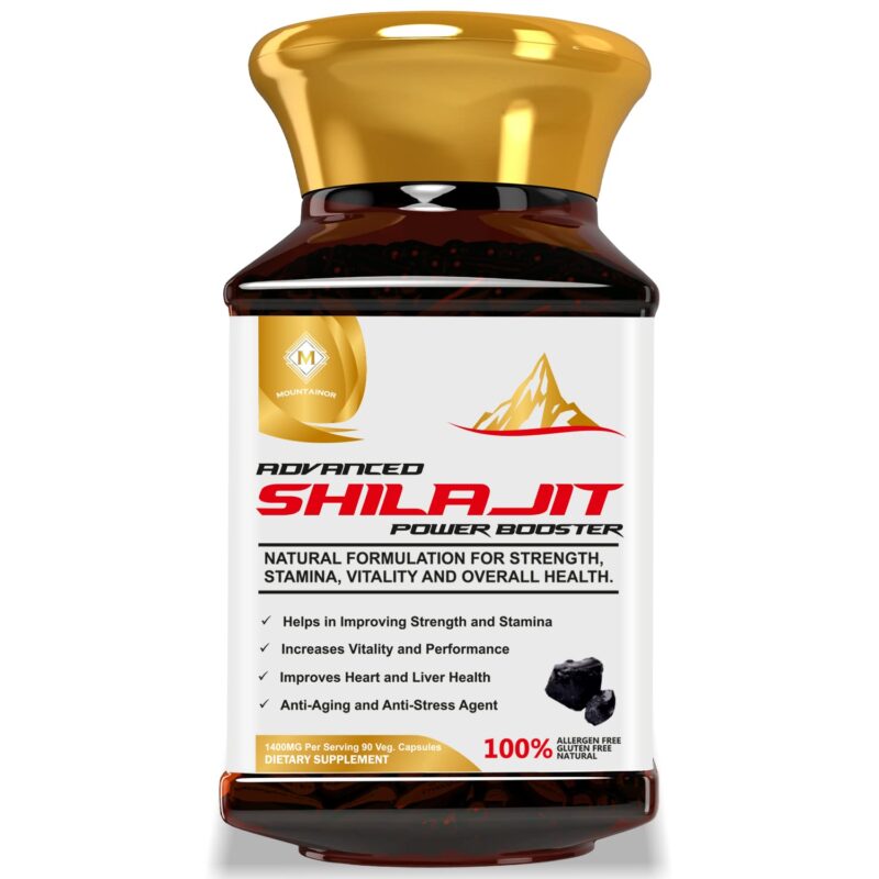 MOUNTAINOR Advanced Shilajit Power Booster Capsules with Saffron, Safed Musli, Ashwagandha - 1400MG (90 Veg Capsules)