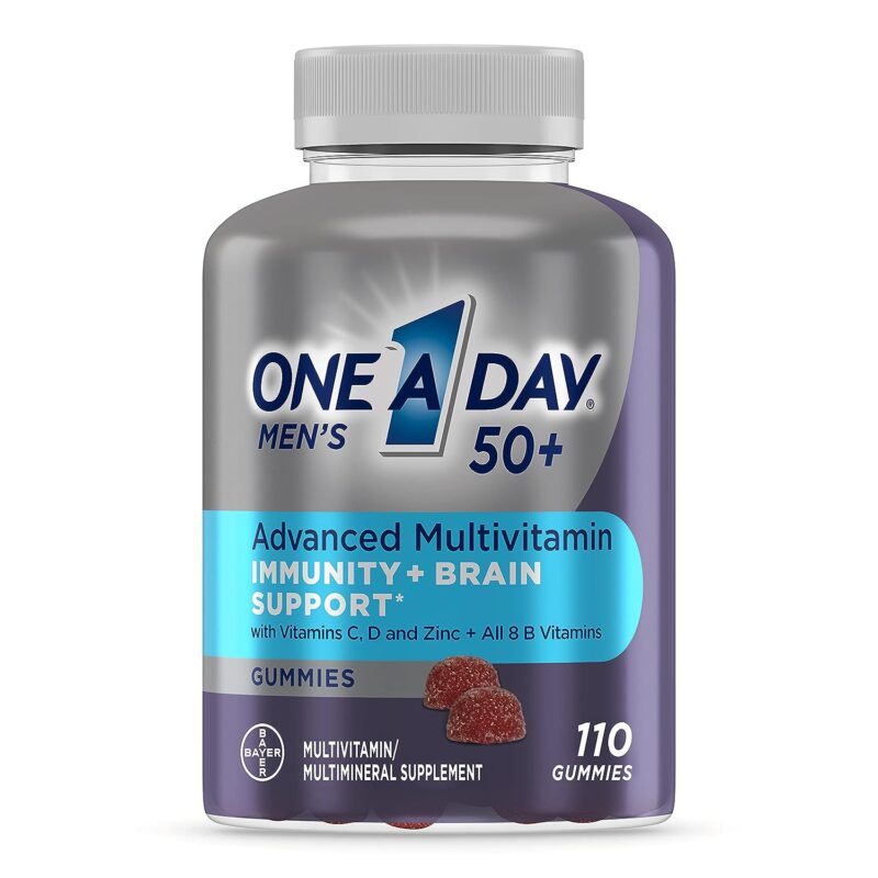 One A Day Men’s 50+ Gummies Advanced Multivitamin with Brain Support, Super 8 B vitamin complex, 110 Count