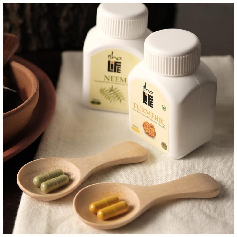 Isha Life Neem and Turmeric Powder in Veg Capsules - Combo Pack - 100 capsules each