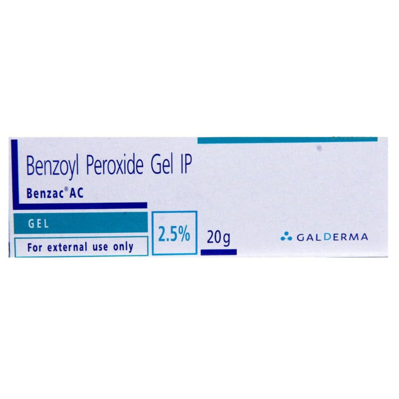 5x Galderma Benzoyl Peroxide Gel IP 2.5% Benzac AC- Pack of 5 - (20g each) - Image 2