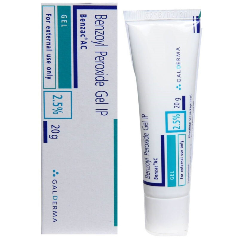 5x Galderma Benzoyl Peroxide Gel IP 2.5% Benzac AC- Pack of 5 - (20g each)